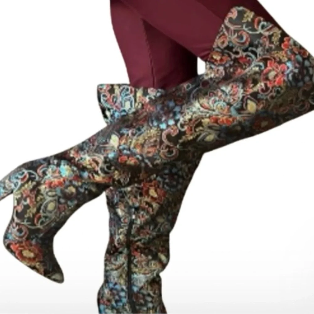 Bamboo Paisley Over The Knee/Thigh High/Fold Over Boot -- EU39/US 9 - Picture 3 of 11